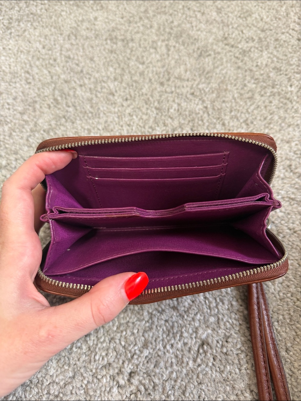 Fossil Cognac Brown Leather Zip Wristlet Card Holder - Picture 3 of 3